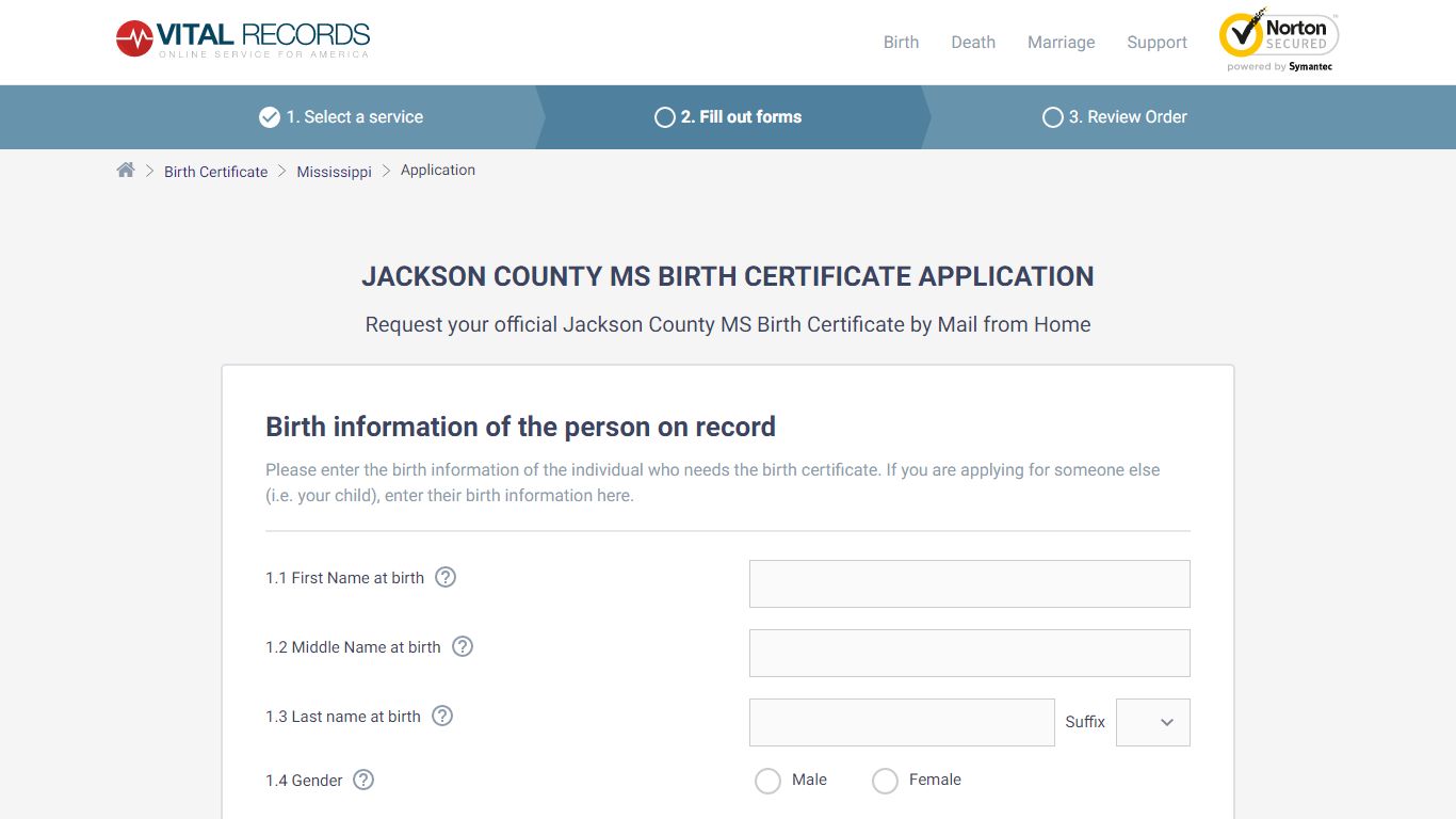 Jackson County MS Birth Certificate Application - Vital Records Online